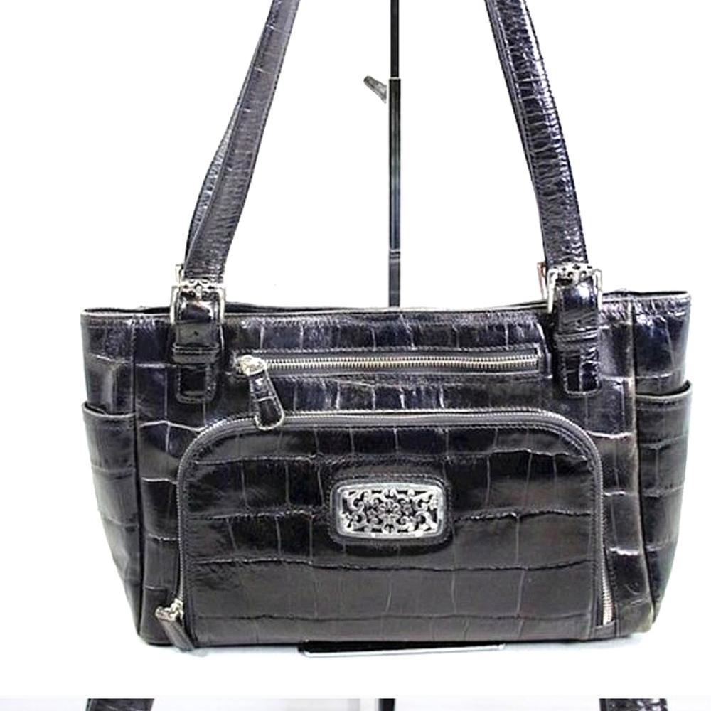 Brighton Black Shoulder Bag with Crocodile Embossed Texture